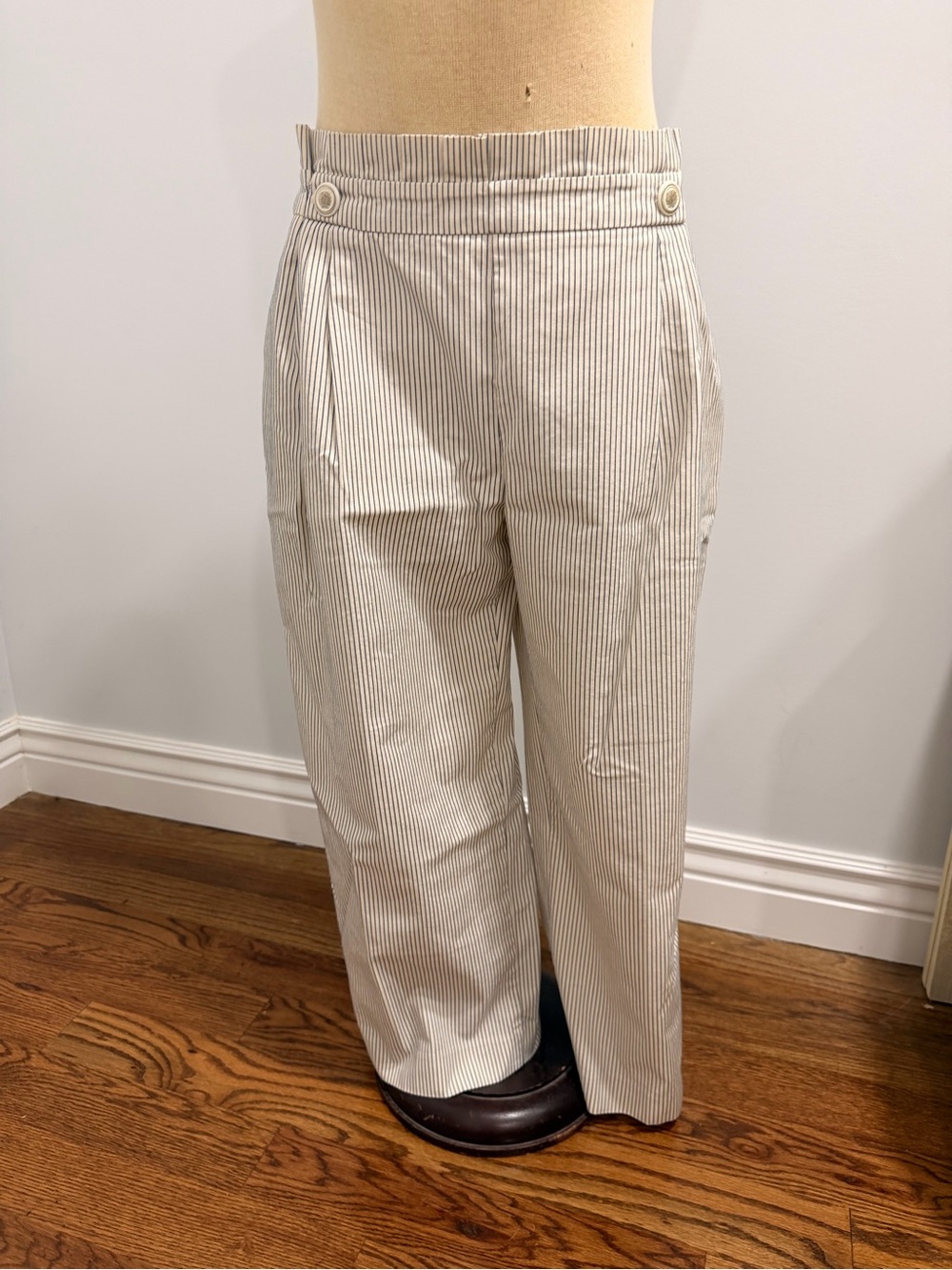 Zara Women's Wide-Leg Pinstripe Pants - Cream & Gray